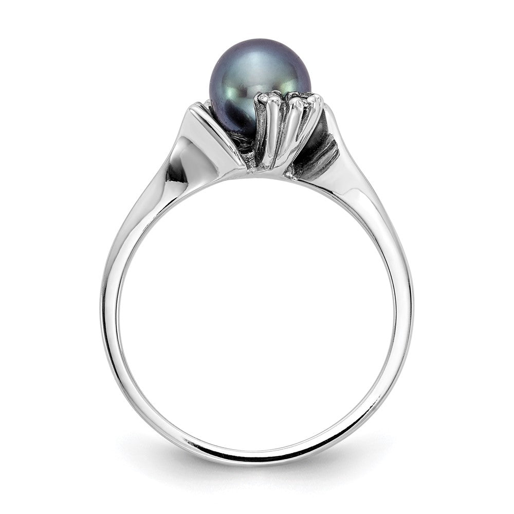 14k White Gold 6mm Black FW Cultured Pearl A Real Diamond ring