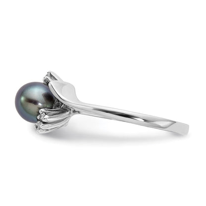 14k White Gold 6mm Black FW Cultured Pearl A Real Diamond ring