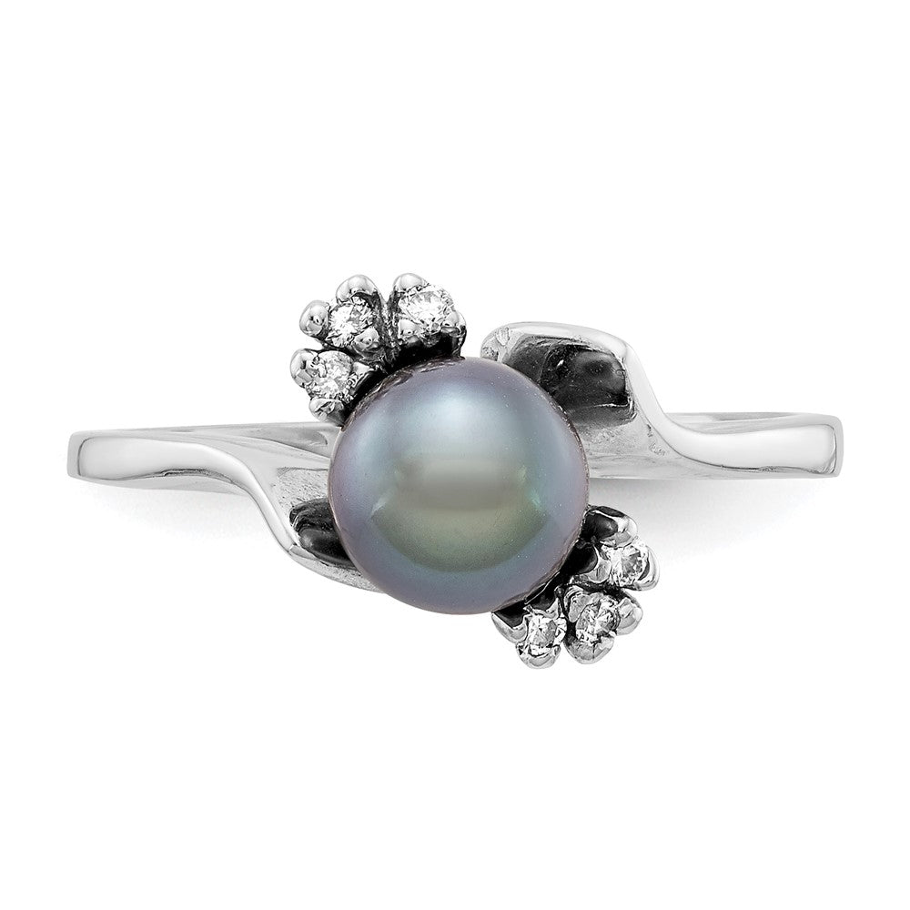 14k White Gold 6mm Black FW Cultured Pearl A Real Diamond ring