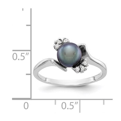 14k White Gold 6mm Black FW Cultured Pearl A Real Diamond ring