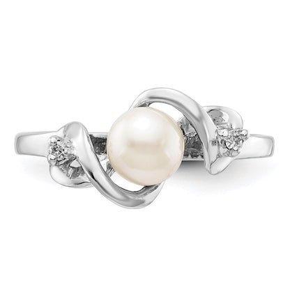 14K White Gold 5.5mm Fw Cultured Pearl A Diamond Ring
