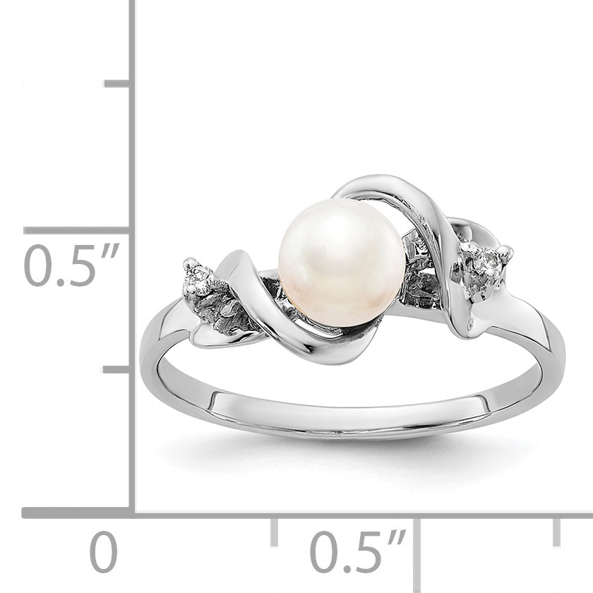 14K White Gold 5.5mm Fw Cultured Pearl A Diamond Ring