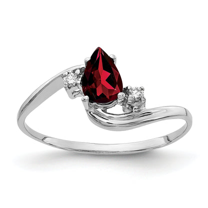 14K White Gold 6X4mm Pear Garnet Aa Diamond Ring