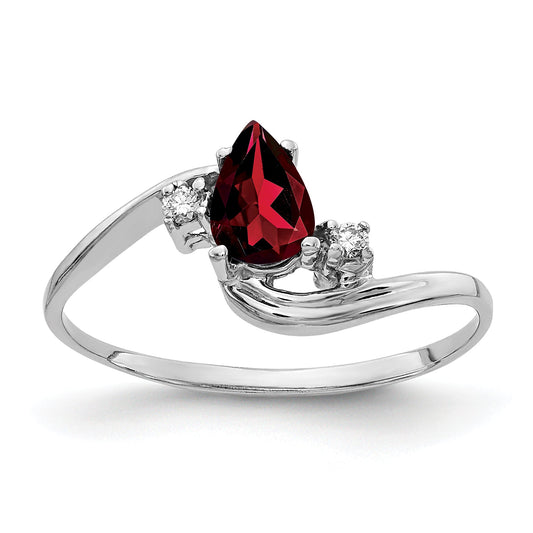 14K White Gold 6X4mm Pear Garnet Aa Diamond Ring