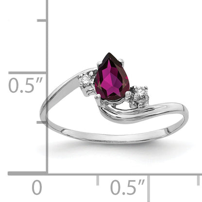 14K White Gold 6X4mm Pear Rhodolite Garnet Aaa Diamond Ring