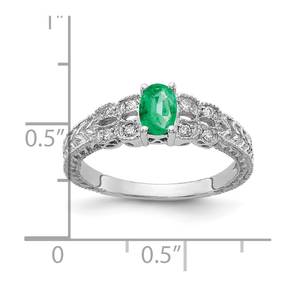 14K White Gold 6X4mm Oval Emerald Vs Diamond Ring