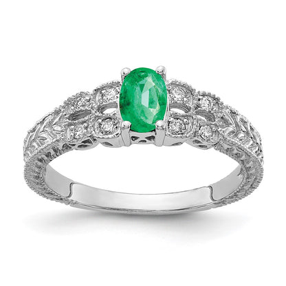 14K White Gold 6X4mm Oval Emerald Aaa Diamond Ring