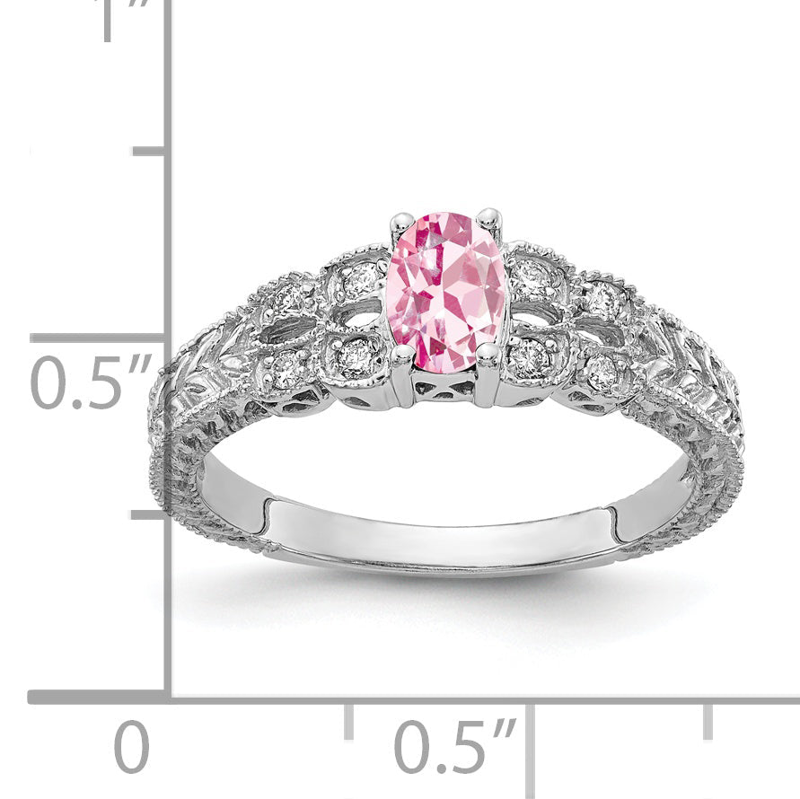 14K White Gold 6X4mm Oval Pink Tourmaline Aaa Diamond Ring