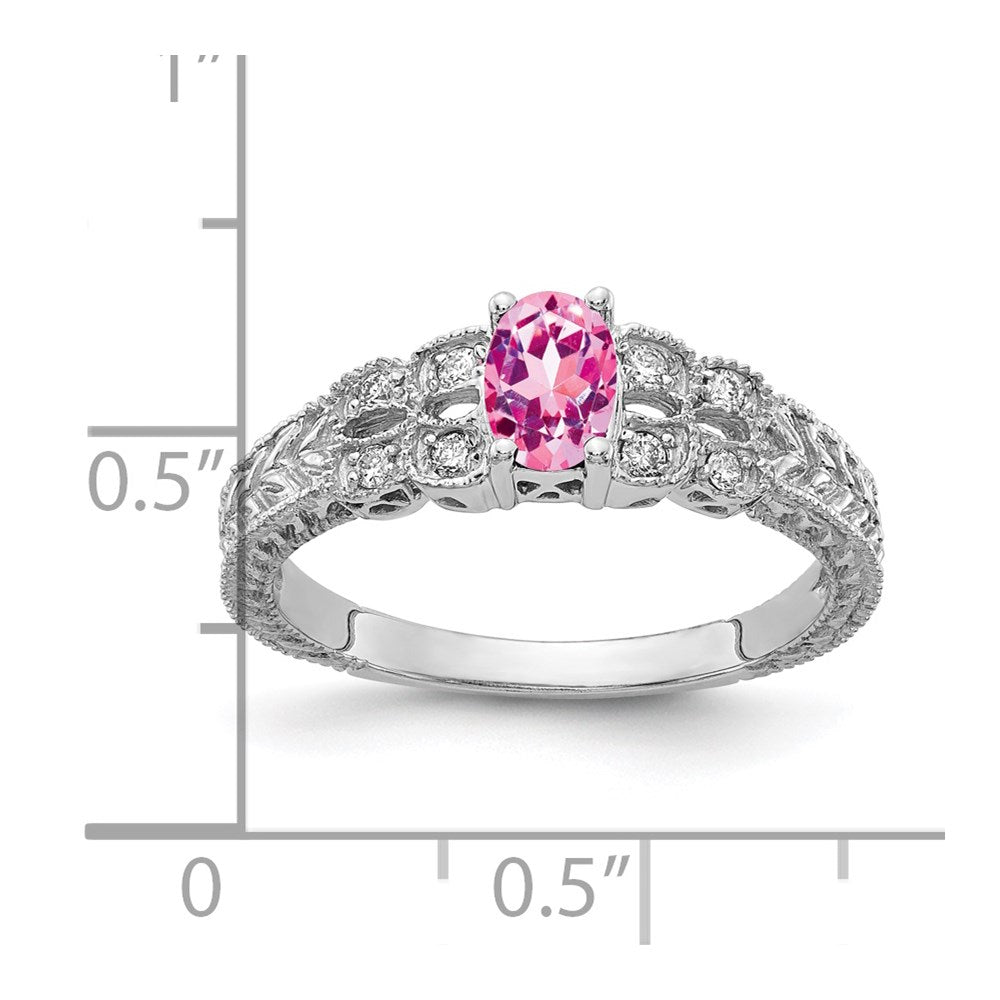14k White Gold 6x4mm Oval Pink Sapphire VS Real Diamond ring