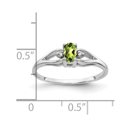 14K White Gold 5X3mm Oval Peridot A Diamond Ring