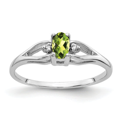 14K White Gold 5X3mm Oval Peridot Vs Diamond Ring