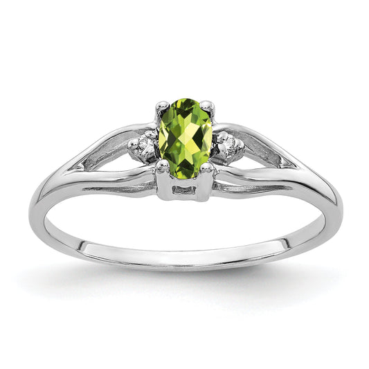 14K White Gold 5X3mm Oval Peridot Vs Diamond Ring