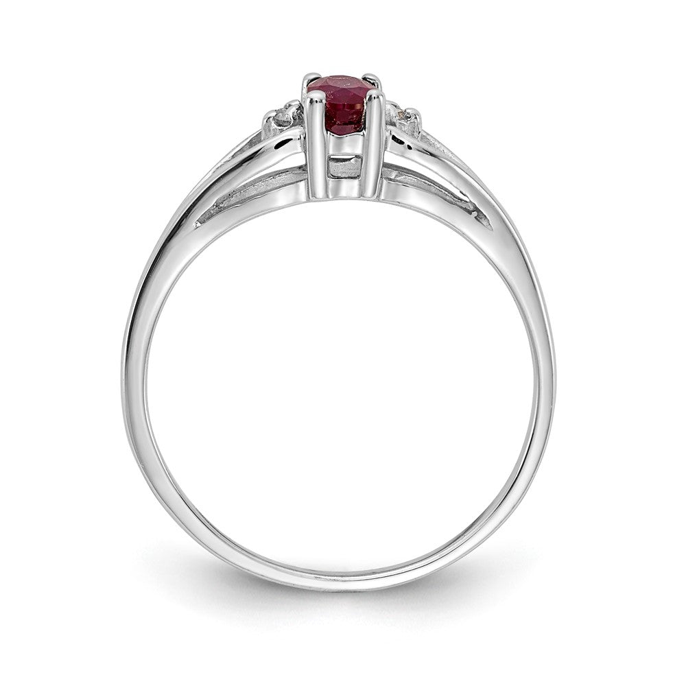 14K White Gold 5X3mm Oval Ruby & Aa Diamond Ring