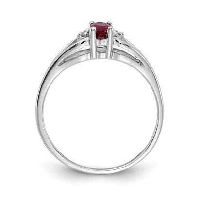 14K White Gold 5X3mm Oval Ruby & Aa Diamond Ring