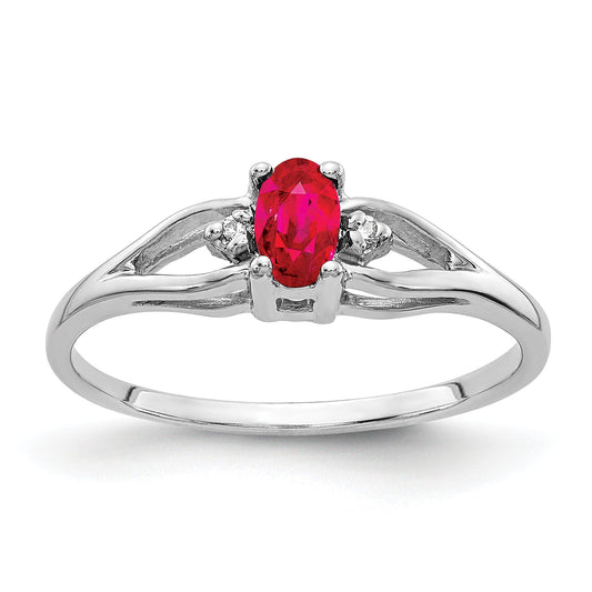 14K White Gold 5X3mm Oval Ruby Aaa Diamond Ring