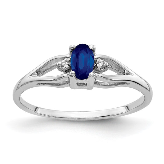 14K White Gold 5X3mm Oval Sapphire Vs Diamond Ring