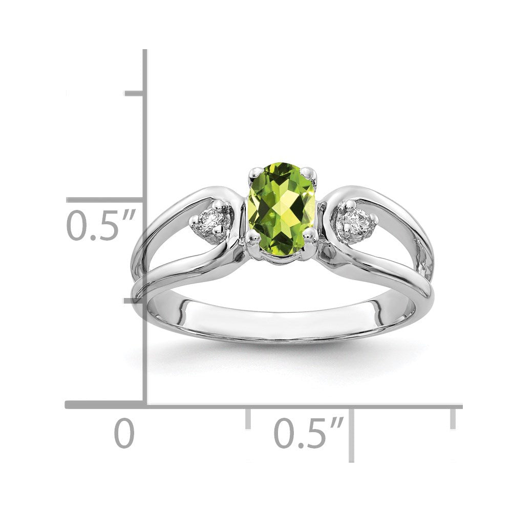 14k White Gold 6x4mm Oval Peridot Checker AAA Real Diamond ring