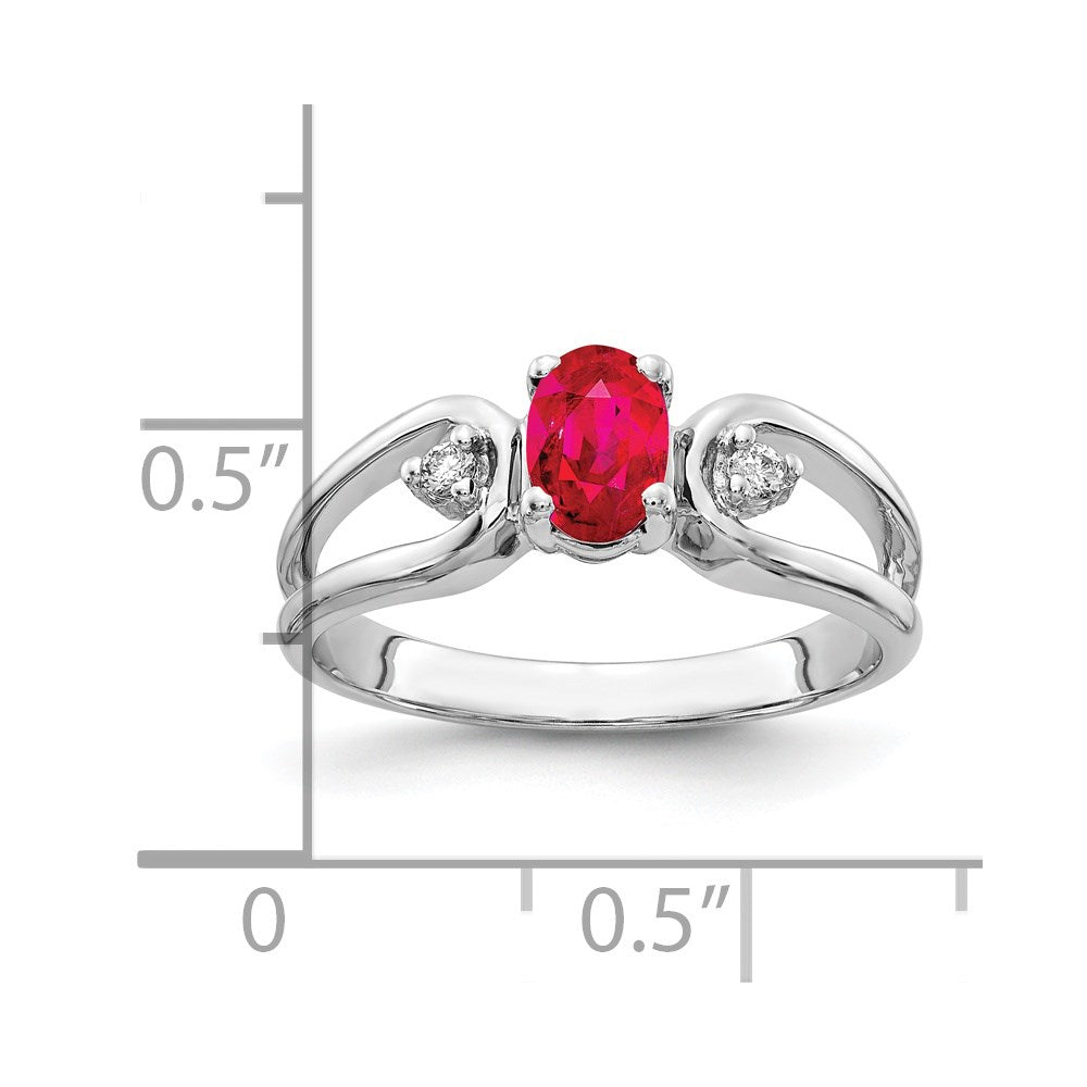14k White Gold 6x4mm Oval Ruby AAA Real Diamond ring