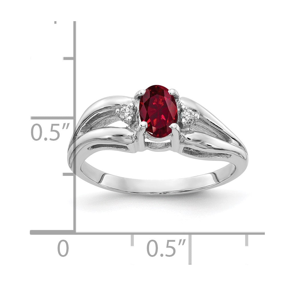 14k White Gold 6x4mm Oval Created Ruby AA Real Diamond ring
