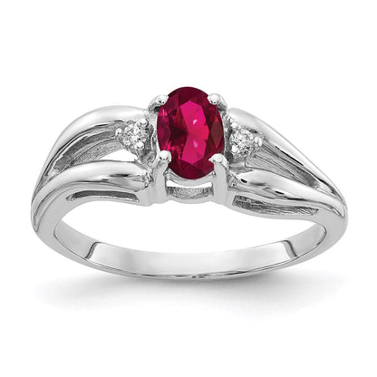 14k White Gold 6x4mm Oval Created Ruby A Real Diamond ring