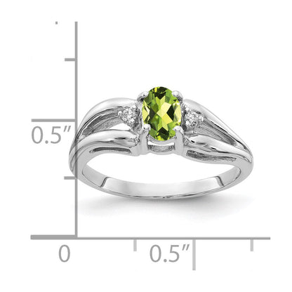 14k White Gold 6x4mm Oval Peridot AAA Real Diamond ring