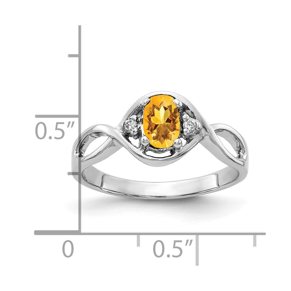 14K White Gold 6X4mm Oval Citrine Aa Diamond Ring
