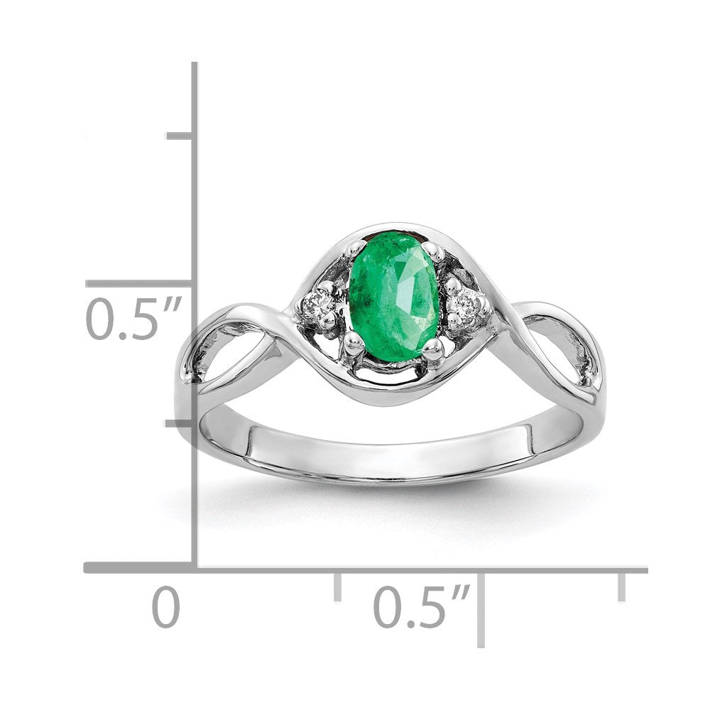 14K White Gold 6X4mm Oval Emerald Aaa Diamond Ring
