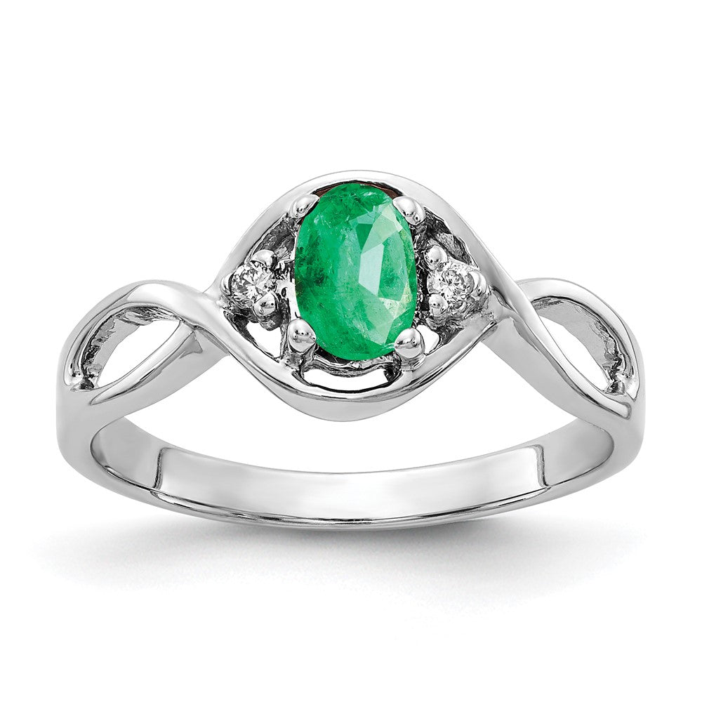 14K White Gold 6X4mm Oval Emerald Aaa Diamond Ring