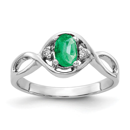 14K White Gold 6X4mm Oval Emerald Aaa Diamond Ring