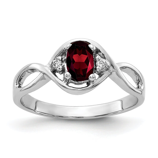 14K White Gold 6X4mm Oval Garnet Aaa Diamond Ring