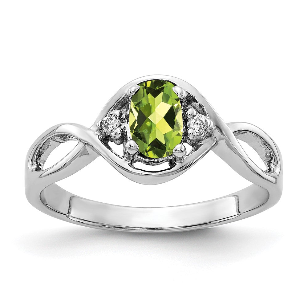 14K White Gold 6X4mm Oval Peridot Aa Diamond Ring