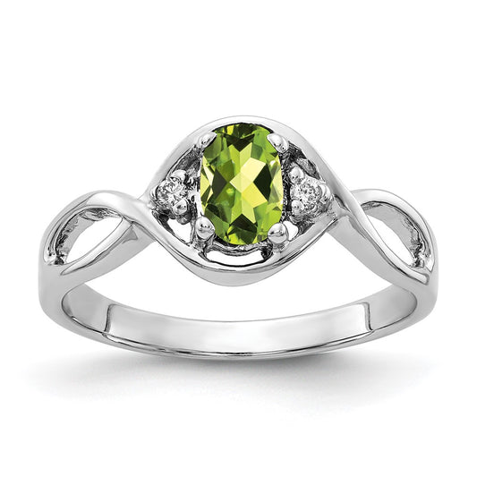 14K White Gold 6X4mm Oval Peridot Aa Diamond Ring