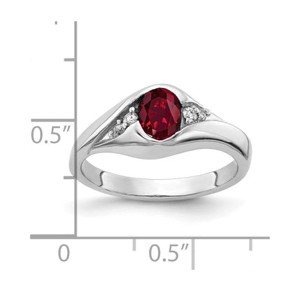 14k White Gold 6x4mm Oval Created Ruby AA Real Diamond ring