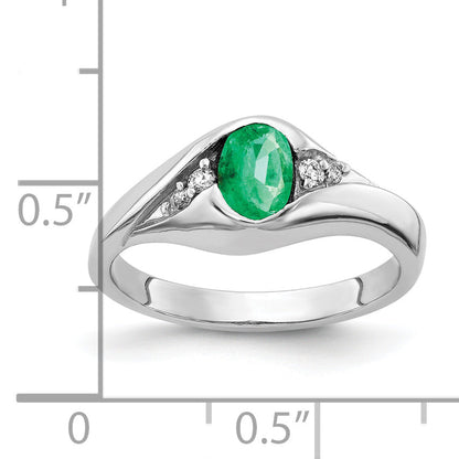 14K White Gold 6X4mm Oval Emerald Aa Diamond Ring