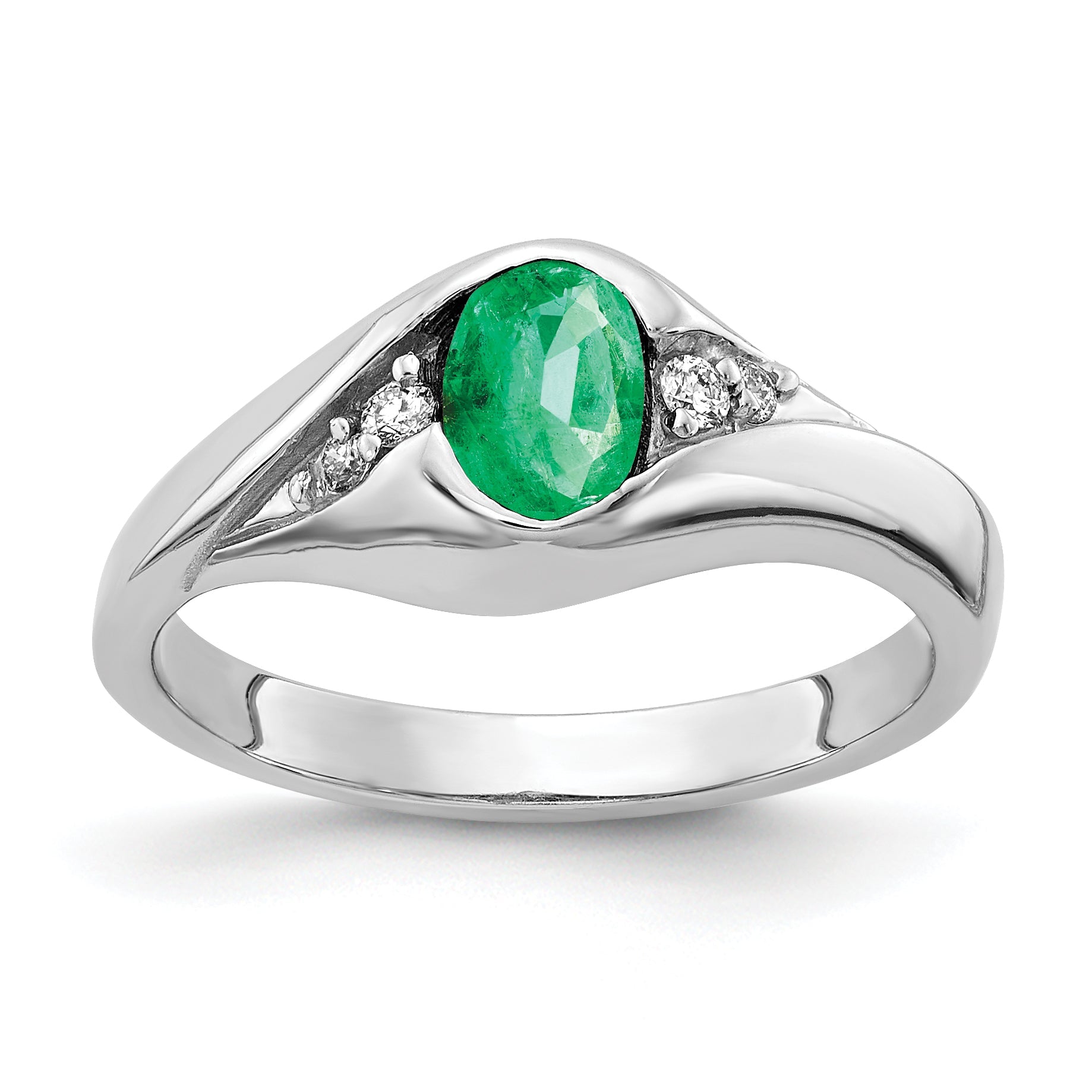 14K White Gold 6X4mm Oval Emerald Aa Diamond Ring