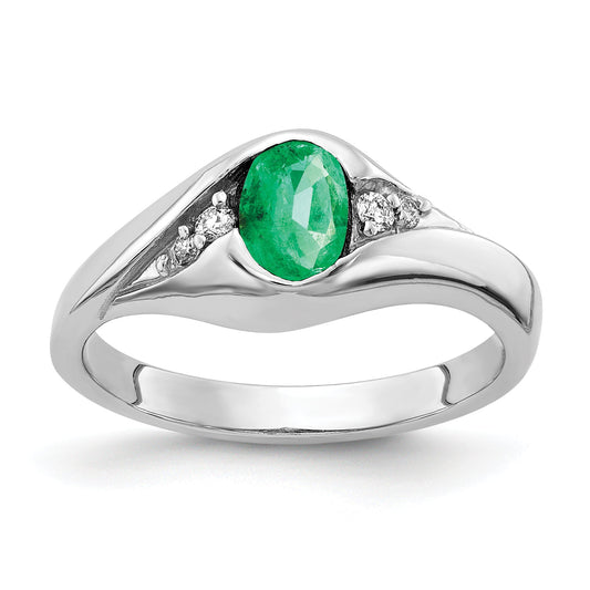 14K White Gold 6X4mm Oval Emerald Aa Diamond Ring