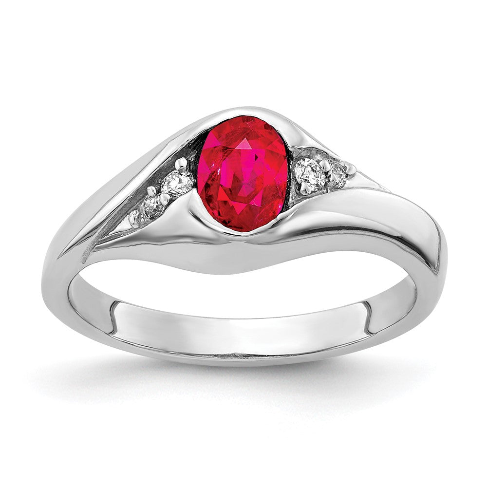 14k White Gold 6x4mm Oval Ruby VS Real Diamond ring