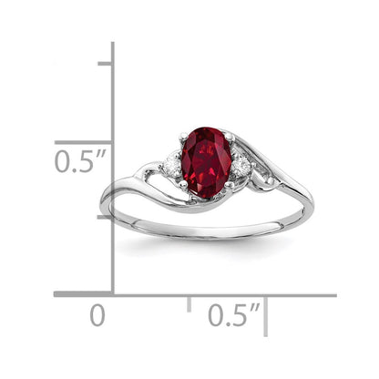 14K White Gold 6X4mm Oval Created Ruby Vs Diamond Ring
