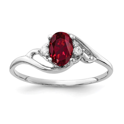 14K White Gold 6X4mm Oval Created Ruby A Diamond Ring