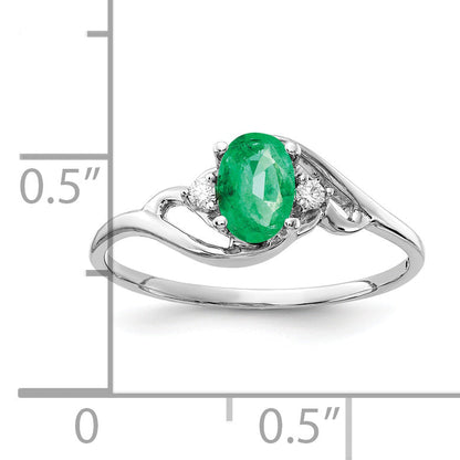 14K White Gold 6X4mm Oval Emerald Aa Diamond Ring