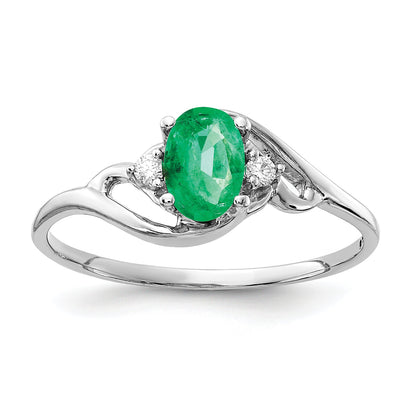 14K White Gold 6X4mm Oval Emerald Aa Diamond Ring
