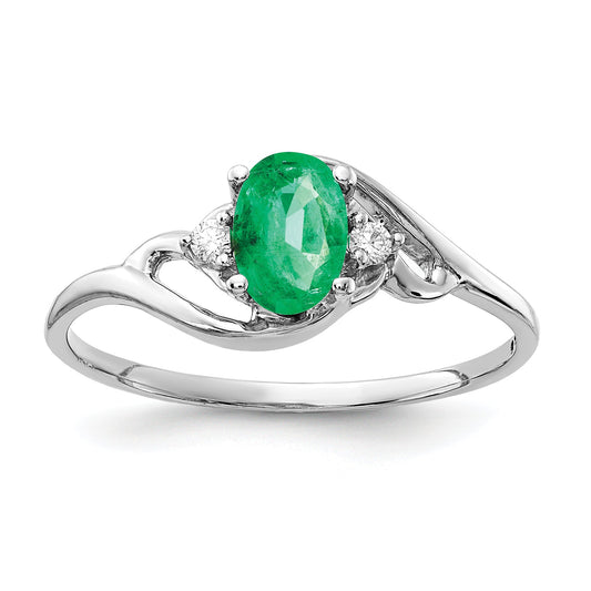 14K White Gold 6X4mm Oval Emerald Aa Diamond Ring