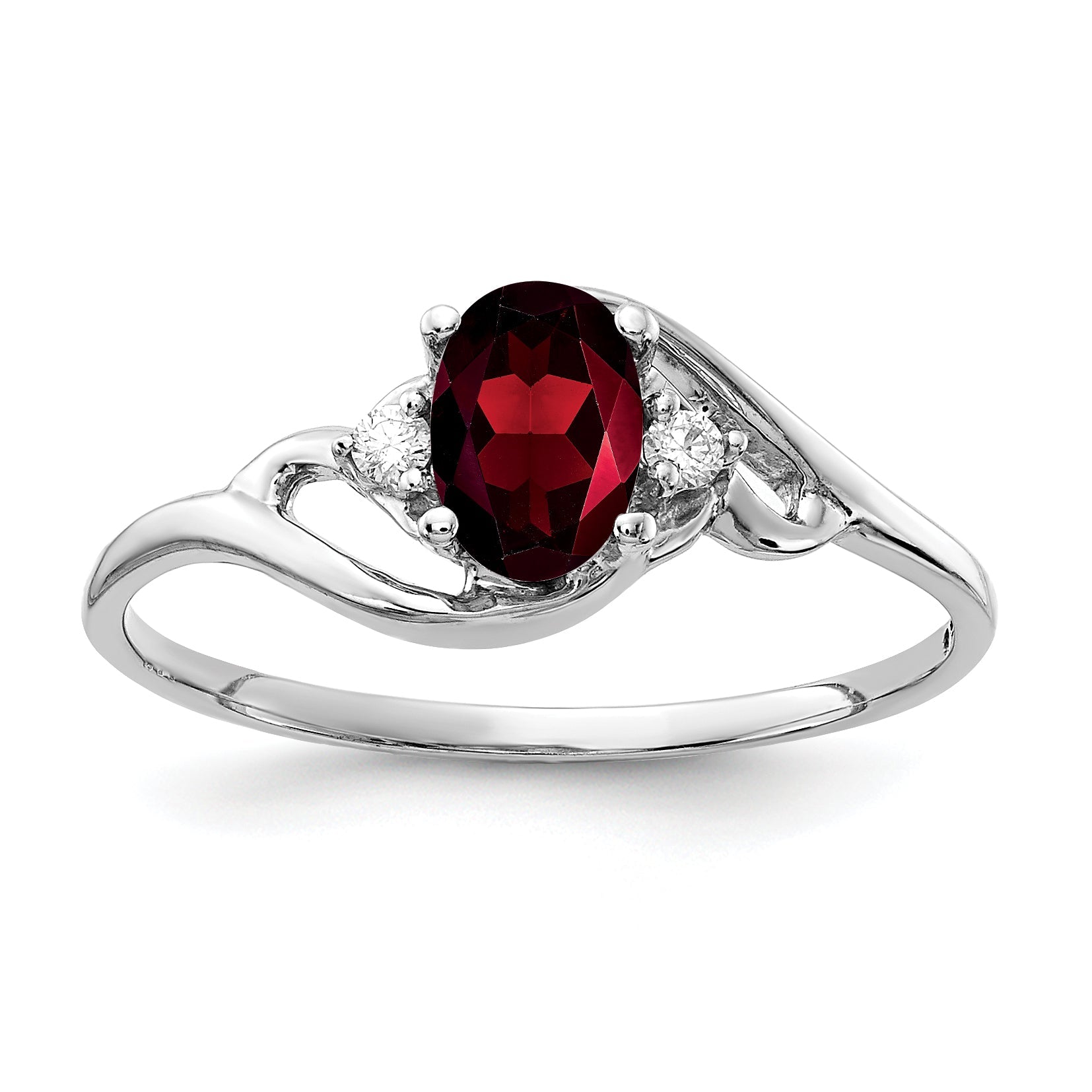 14K White Gold 6X4mm Oval Garnet Checker A Diamond Ring