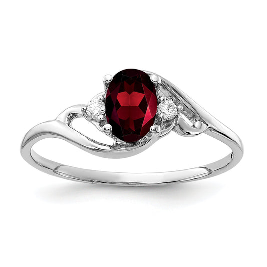 14K White Gold 6X4mm Oval Garnet Checker A Diamond Ring