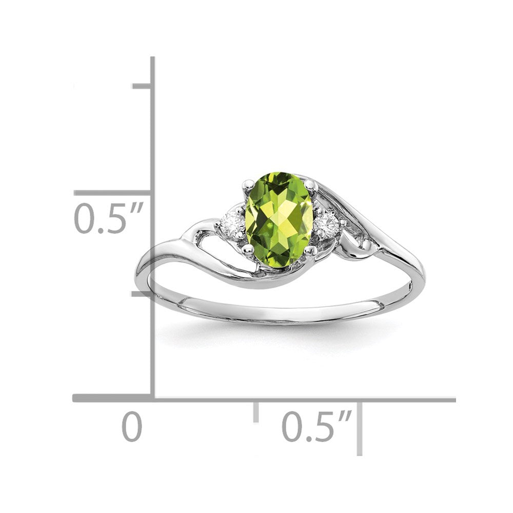 14K White Gold 6X4mm Oval Peridot Aaa Diamond Ring