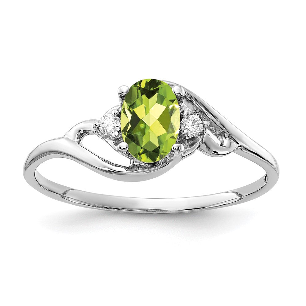 14K White Gold 6X4mm Oval Peridot Aaa Diamond Ring