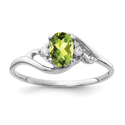 14K White Gold 6X4mm Oval Peridot Aaa Diamond Ring