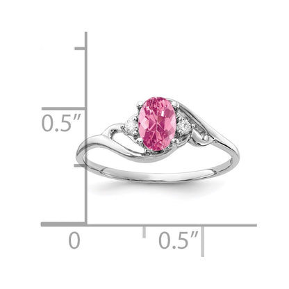 14K White Gold 6X4mm Oval Pink Tourmaline Aaa Diamond Ring