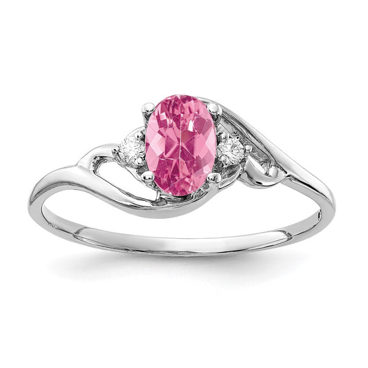 14K White Gold 6X4mm Oval Pink Tourmaline Aaa Diamond Ring