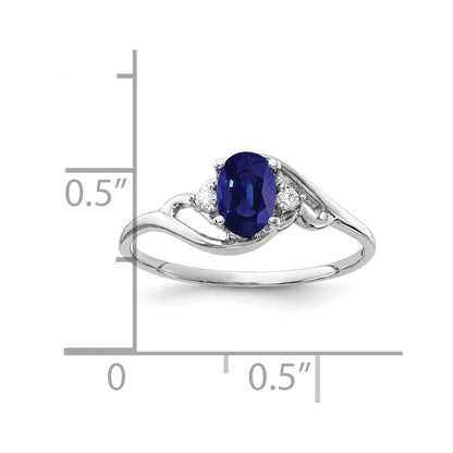 14K White Gold 6X4mm Oval Sapphire Vs Diamond Ring